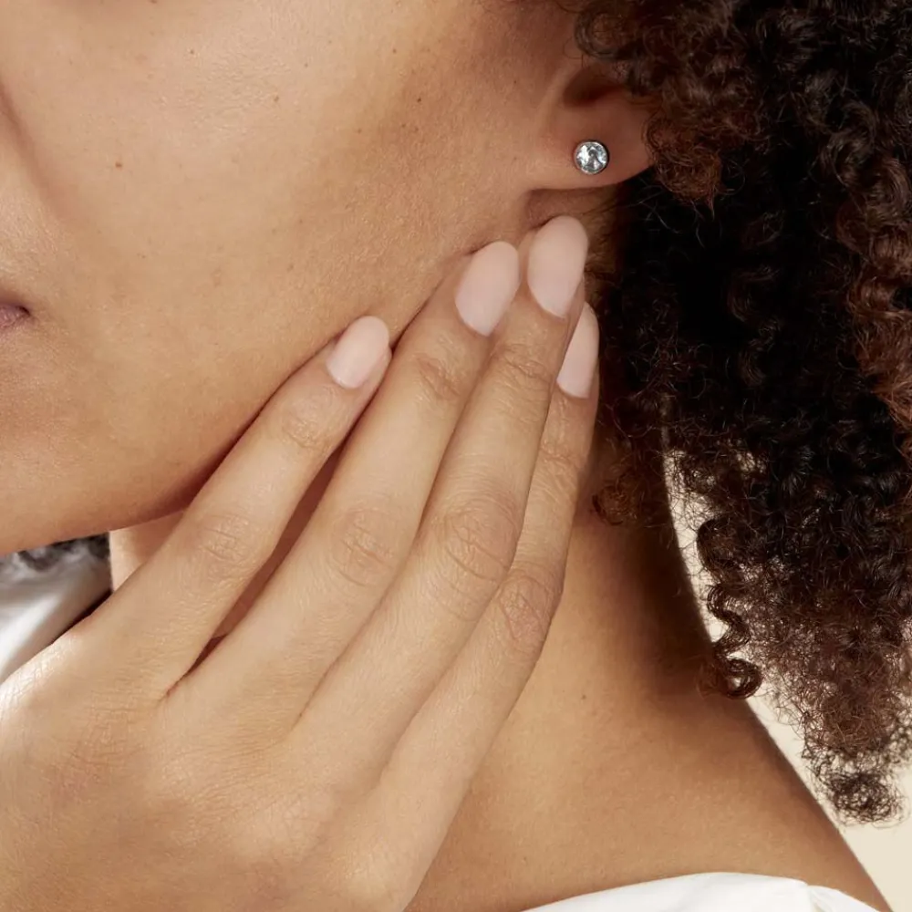 Boucles D'oreilles Puces Edy Serti Clos Or Blanc Topaze|Marc Orian Best