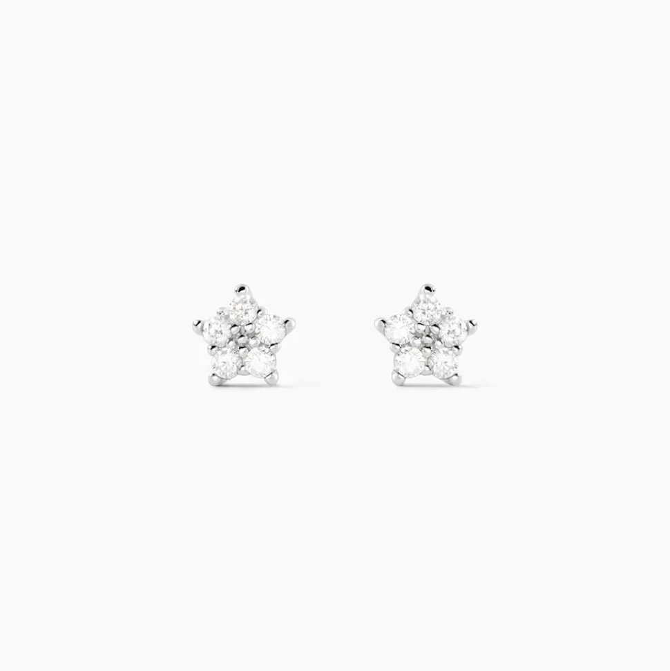Boucles D'oreilles Puces Elais Etoile Or Blanc Oxyde De Zirconium