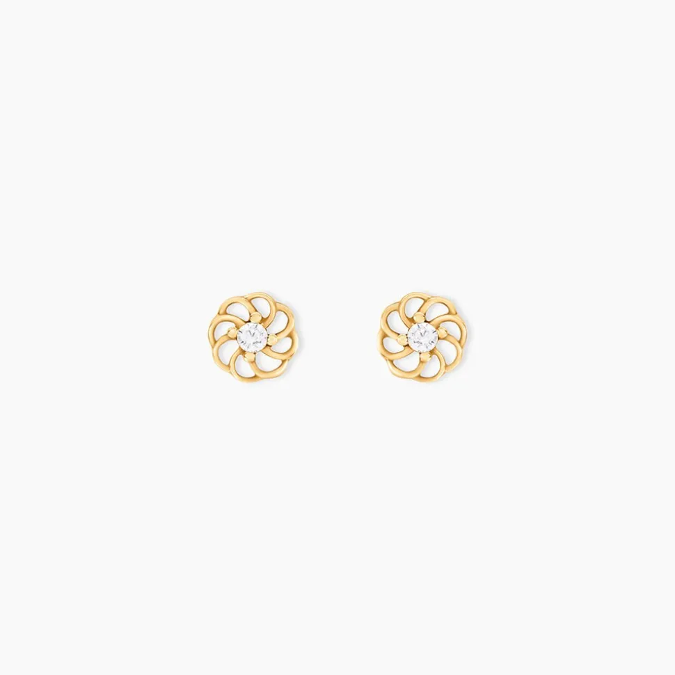 Boucles D'oreilles Puces Eleanor Fleur Or Jaune Oxyde De Zirconium