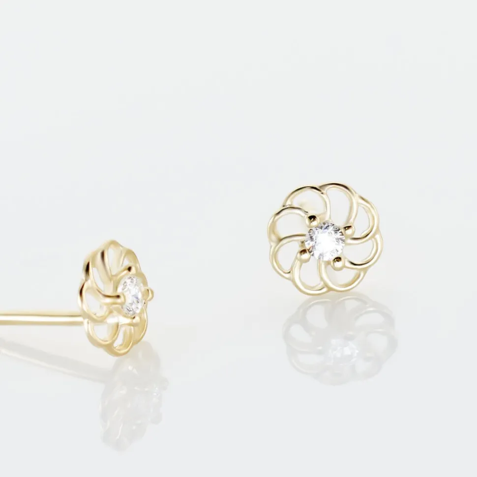 Boucles D'oreilles Puces Eleanor Fleur Or Jaune Oxyde De Zirconium
