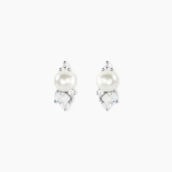 Boucles D'Oreilles Puces Elea Argent Blanc Perle De Culture Oxyde De Zirconium