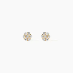 Boucles D'oreilles Puces Eleanor Fleur Or Jaune Oxyde De Zirconium