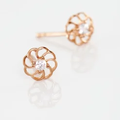 Boucles D'oreilles Puces Eleanor Fleur Or Rose Oxyde De Zirconium
