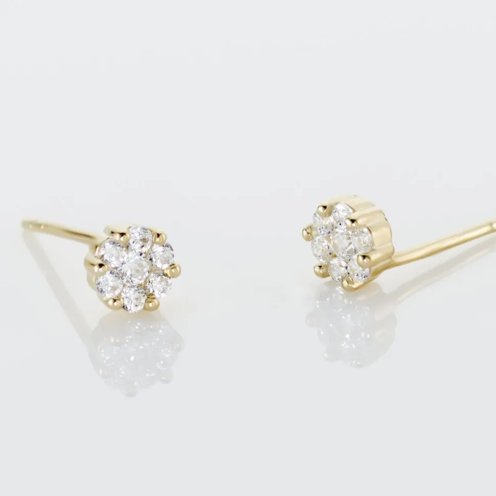 Boucles D'oreilles Puces Eleanor Fleur Or Jaune Oxyde De Zirconium