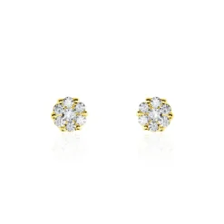 Boucles D'oreilles Puces Eleanor Fleur Or Jaune Oxyde De Zirconium