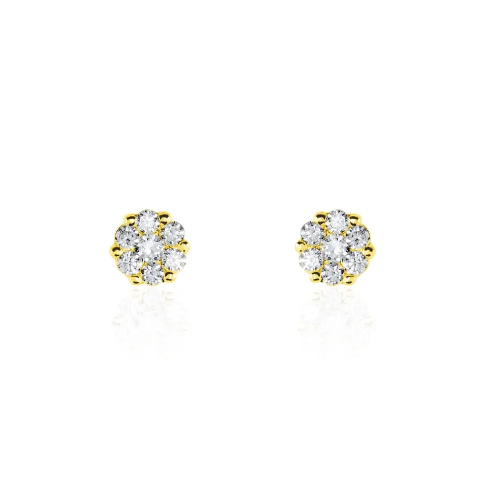 Boucles D'oreilles Puces Eleanor Fleur Or Jaune Oxyde De Zirconium