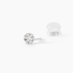 Boucles D'oreilles Puces Eleanor Fleur Or Blanc Oxyde De Zirconium