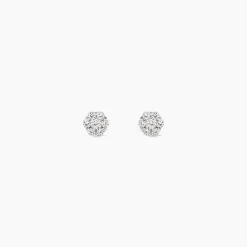 Boucles D'oreilles Puces Eleanor Fleur Or Blanc Oxyde De Zirconium