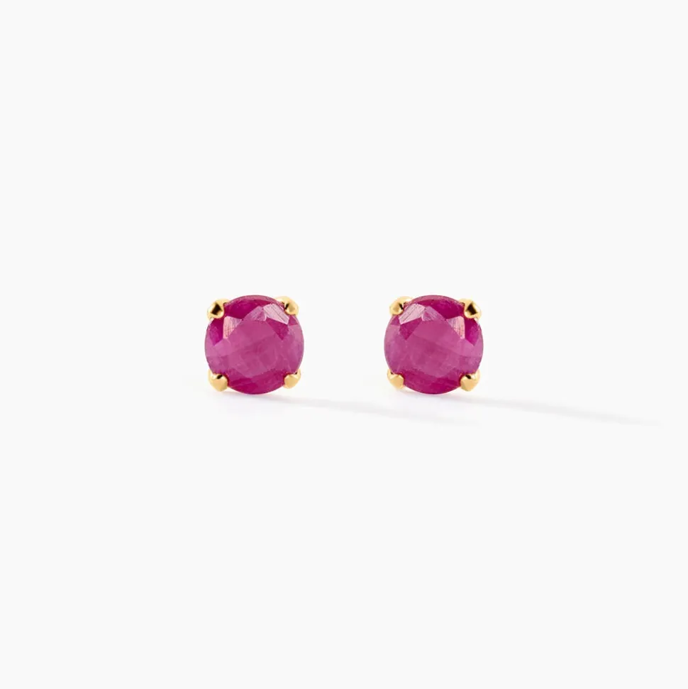 Boucles D'oreilles Puces Elea Serti Griffe Or Jaune Rubis
