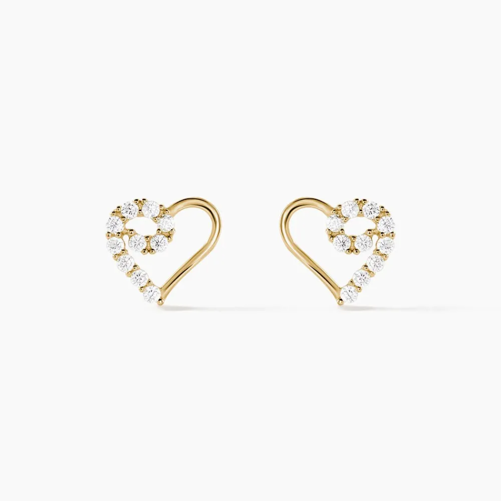 Boucles D'oreilles Puces Elsy Cœur Or Jaune Oxyde De Zirconium|Marc Orian Discount