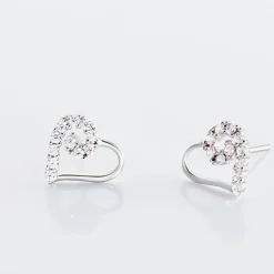 Boucles D'oreilles Puces Eluf Cœur Or Blanc Oxyde De Zirconium