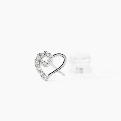 Boucles D'oreilles Puces Eluf Cœur Or Blanc Oxyde De Zirconium