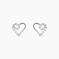 Boucles D'oreilles Puces Eluf Cœur Or Blanc Oxyde De Zirconium