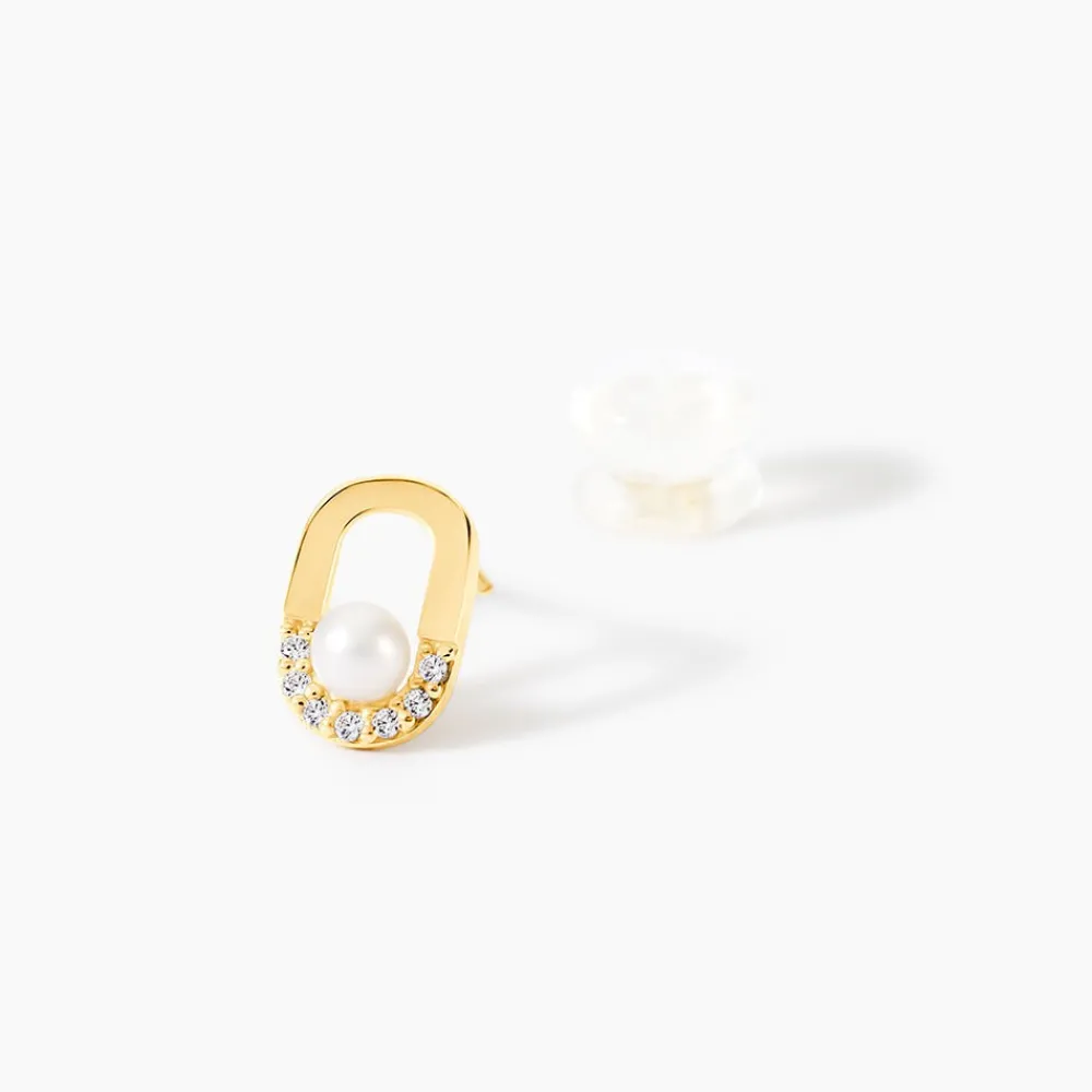 Boucles D'Oreilles Puces Elysia Or Jaune Perle De Culture Oxyde De Zirconium|Marc Orian Discount