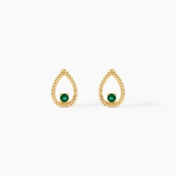 Boucles D'Oreilles Puces Emeria Or Jaune Emeraude