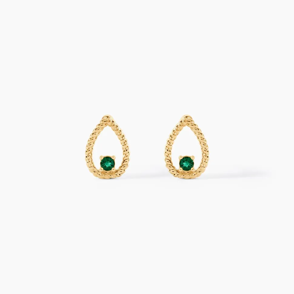 Boucles D'Oreilles Puces Emeria Or Jaune Emeraude
