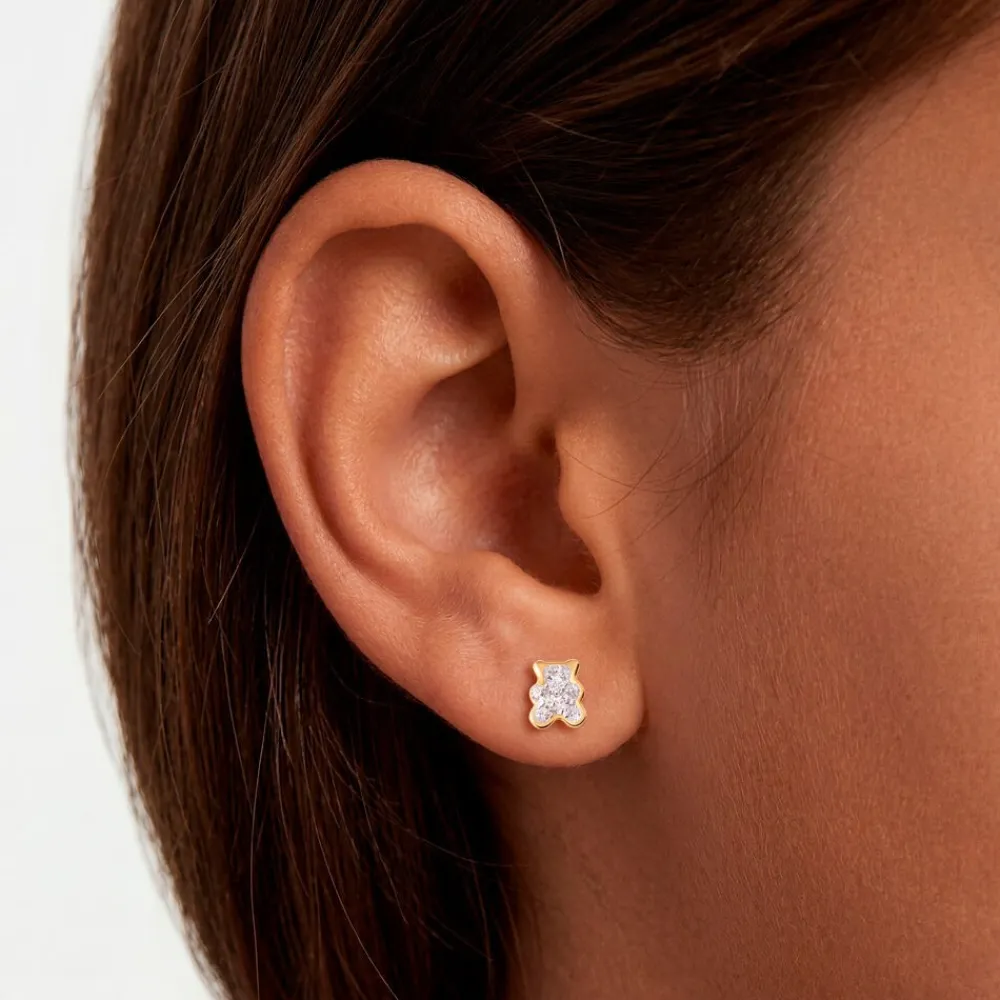 Boucles D'oreilles Puces Emerica Ours 0 Or Jaune Strass|Marc Orian Hot