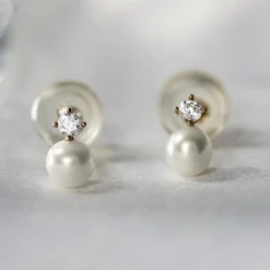 Boucles D'oreilles Puces Eolande Or Jaune Perle De Culture