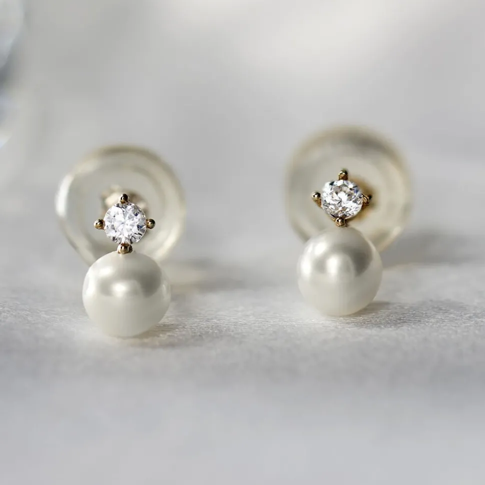 Boucles D'oreilles Puces Eolande Or Jaune Perle De Culture