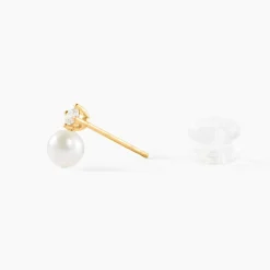 Boucles D'oreilles Puces Eolande Or Jaune Perle De Culture