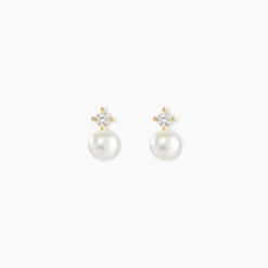 Boucles D'oreilles Puces Eolande Or Jaune Perle De Culture