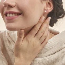 Boucles D'oreilles Puces Eolande Or Blanc Perle De Culture Et Oxyde|Marc Orian Outlet