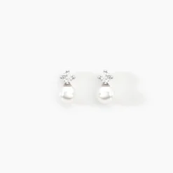 Boucles D'oreilles Puces Eolande Or Blanc Perle De Culture Et Oxyde|Marc Orian Outlet