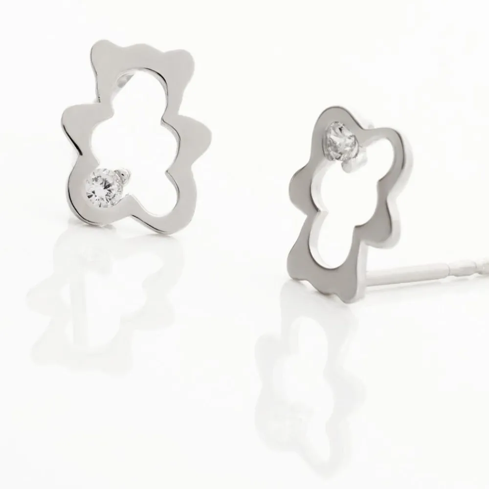 Boucles D'oreilles Puces Eusebia Ours Or Blanc Oxydes|Marc Orian Discount
