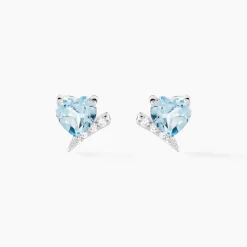 Boucles D'oreilles Puces Eva Or Blanc Topaze Et Oxyde De Zirconium