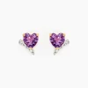 Boucles D'oreilles Puces Eva Or Jaune Amethyste Et Oxyde De Zirconium
