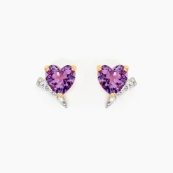 Boucles D'oreilles Puces Eva Or Jaune Amethyste Et Oxyde De Zirconium