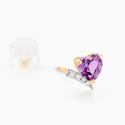 Boucles D'oreilles Puces Eva Or Jaune Amethyste Et Oxyde De Zirconium