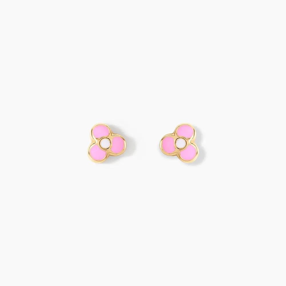Boucles D'oreilles Puces Fleur Rose Or Jaune|Marc Orian Online
