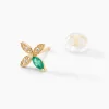 Boucles D'oreilles Puces Flower Power Or Jaune Emeraude Diamant