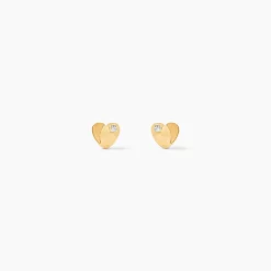 Boucles D'oreilles Puces Freddie Coeur Plein Or Jaune Oxyde De Zirconium