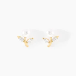 Boucles D'oreilles Puces Frigga Or Jaune Perle De Culture Et Oxyde