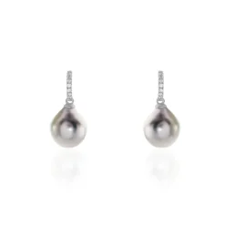Boucles D'oreilles Puces Gatiene Or Blanc Perle De Culture Et Diamant|Marc Orian Best