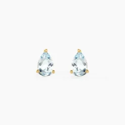 Boucles D'oreilles Puces Goutte Or Jaune Topaze