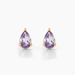 Boucles D'oreilles Puces Goutte Or Jaune Améthyste