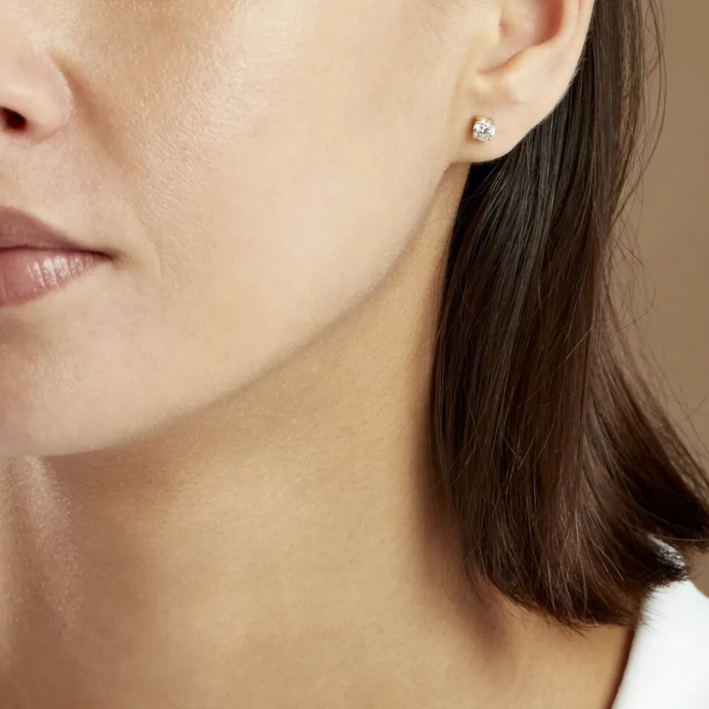 Boucles D'oreilles Puces 4 Griffes Or Jaune Diamant Synthetique|Marc Orian Hot