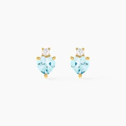 Boucles D'oreilles Puces Heart Or Jaune Topaze Oxyde De Zirconium