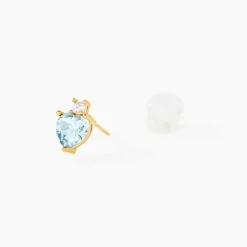 Boucles D'oreilles Puces Heart Or Jaune Topaze Oxyde De Zirconium