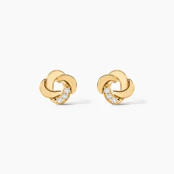 Boucles D'oreilles Puces Ilhem Fleur Or Jaune Oxyde De Zirconium