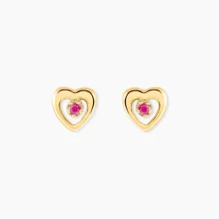 Boucles D'oreilles Puces Izild Or Jaune Rubis