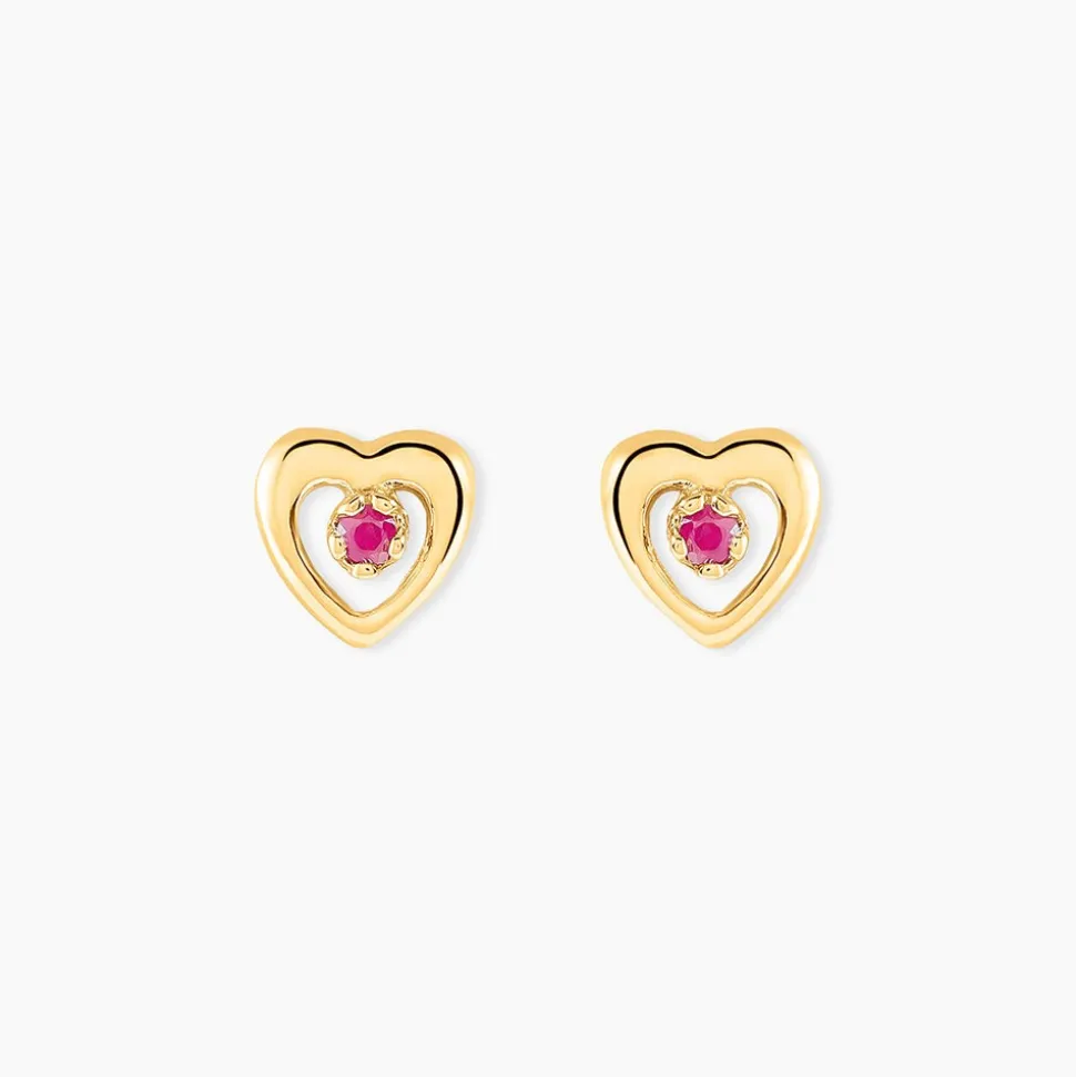 Boucles D'oreilles Puces Izild Or Jaune Rubis