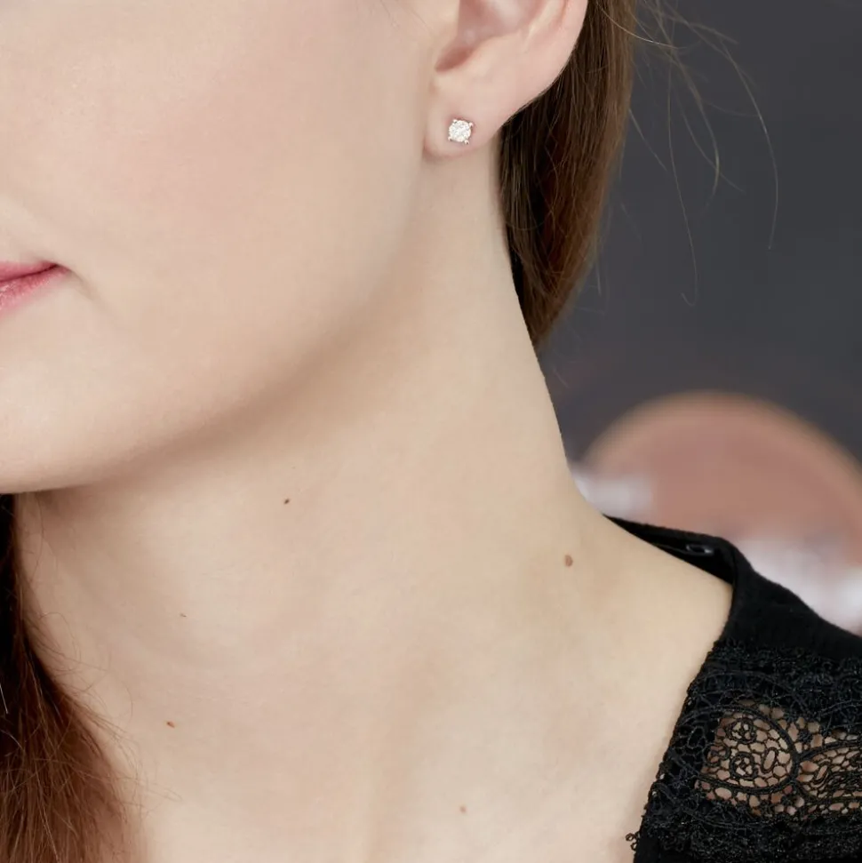 Boucles D'oreilles Puces Kate Or Blanc Diamant