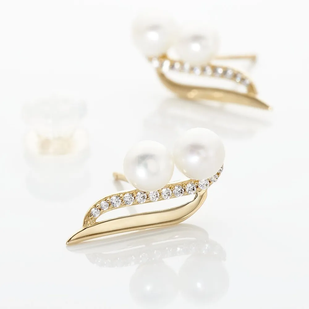 Boucles D'oreilles Puces Loeva Or Jaune Perle De Culture Et Oxyde|Marc Orian New