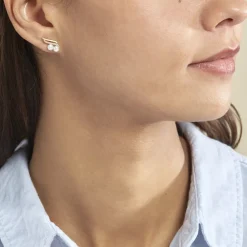 Boucles D'oreilles Puces Loeva Or Jaune Perle De Culture Et Oxyde|Marc Orian New