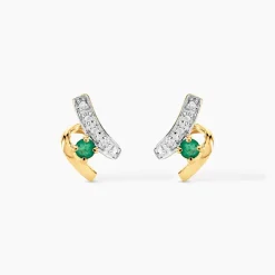 Boucles D'oreilles Puces Loubra Or Jaune Emeraude