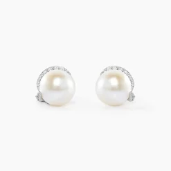 Boucles D'oreilles Puces Lucinda Or Blanc Perle De Culture Et Oxyde|Marc Orian Online